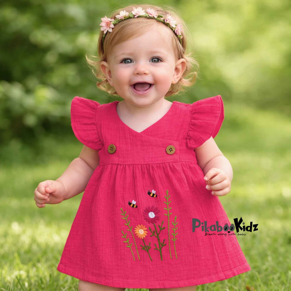 Muslin Crossover frocks - Coral pink