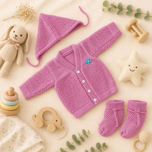 Woolen Sweater 0-3M - Rose pink