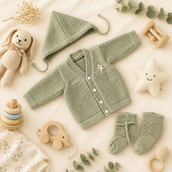 Woolen Sweater 0-3M - Olive green