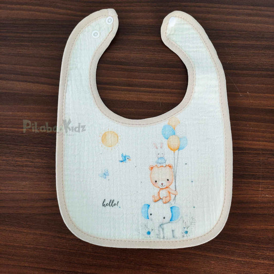 Muslin Bib - Hello Teddy with Balloon