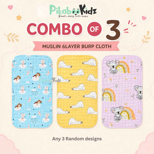 Muslin Burp Cloth 25*50 cms (Any 3) Combo