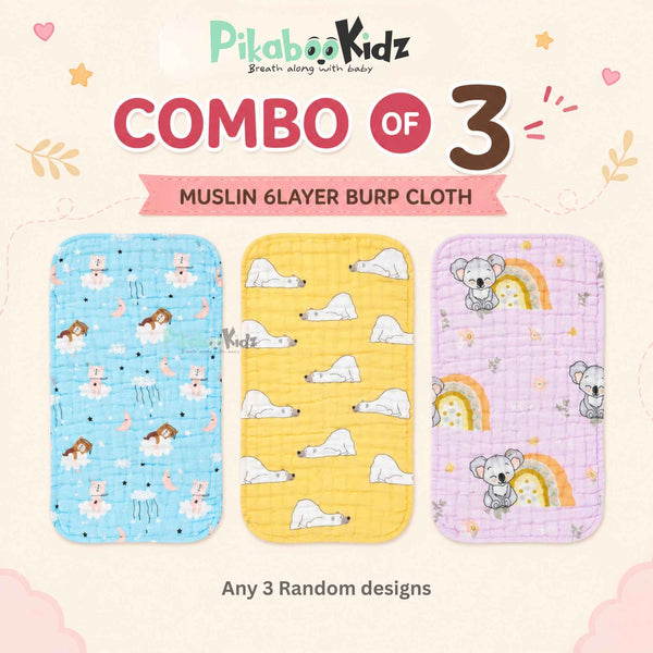 Muslin Burp Cloth 25*50 cms (Any 3) Combo