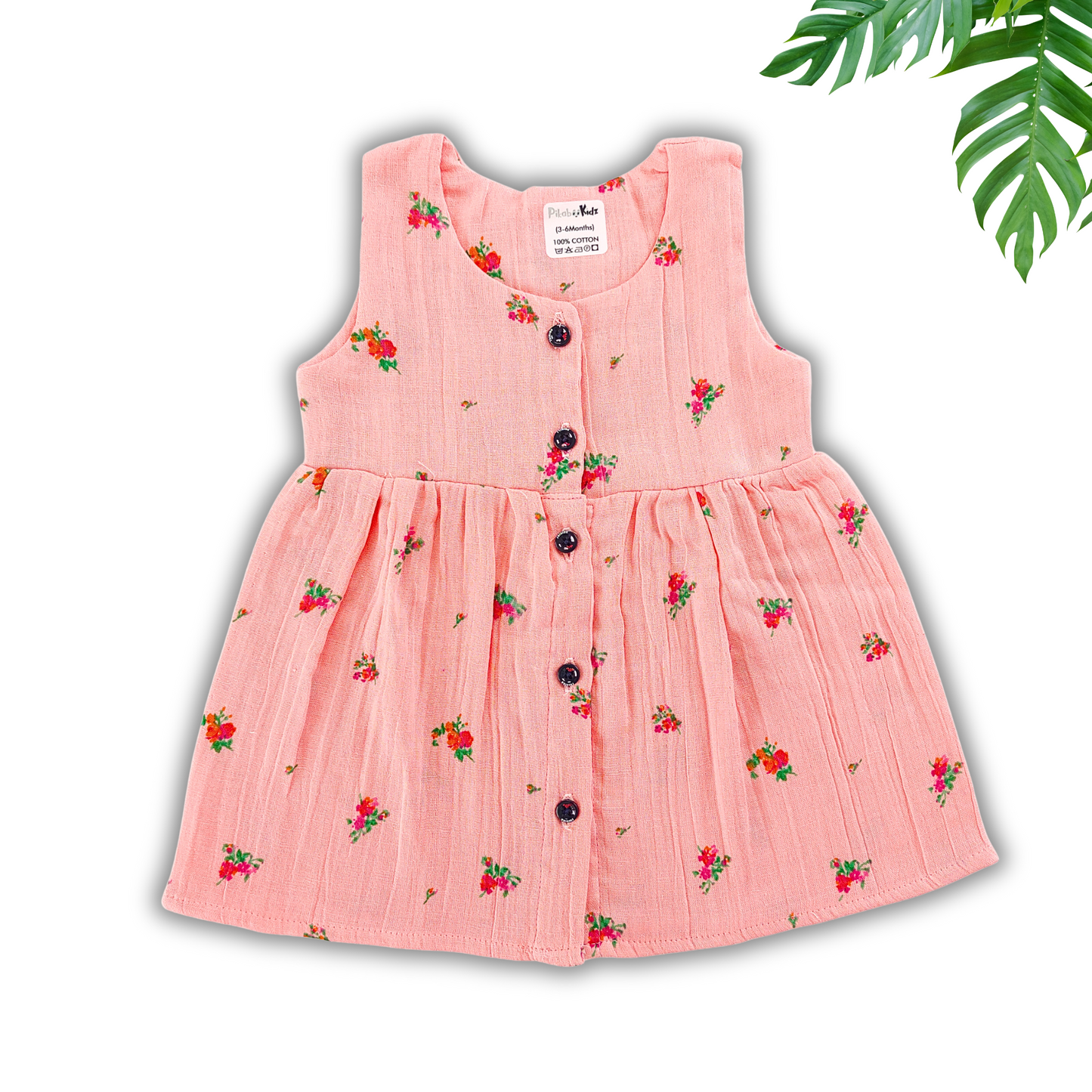 Muslin Button Frock 6-12 M – Peach Flowers