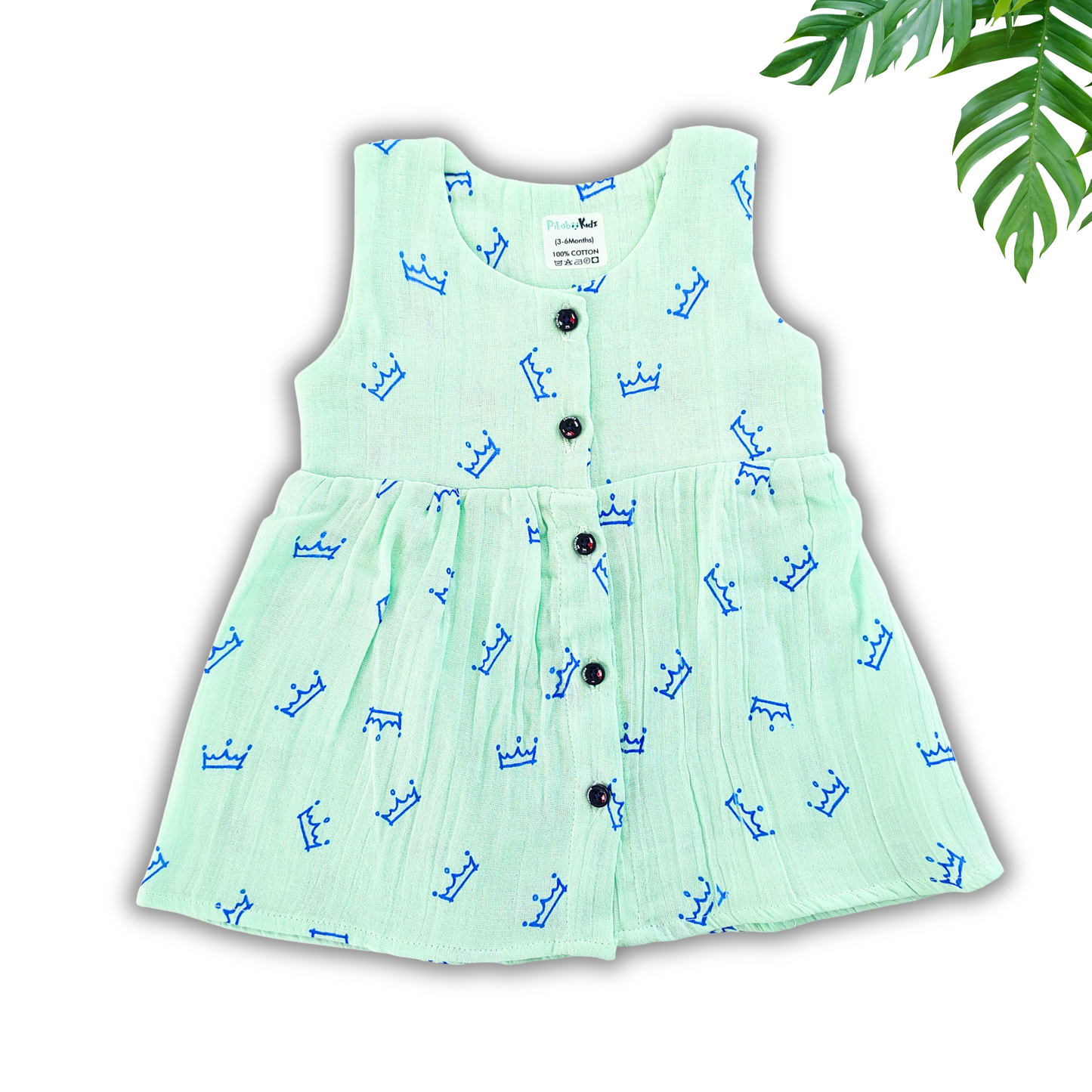 Muslin Button Frock 6-12 M – Aqua Green Crown