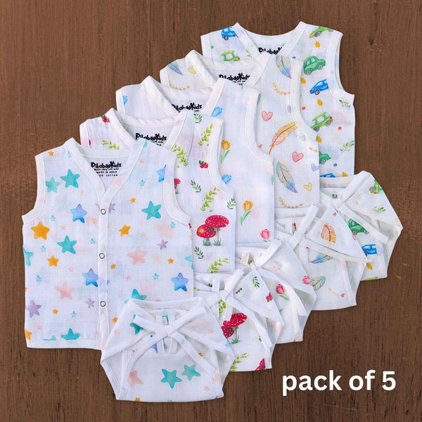 Muslin Button Jabla & Nappy set Combo NB to 3M