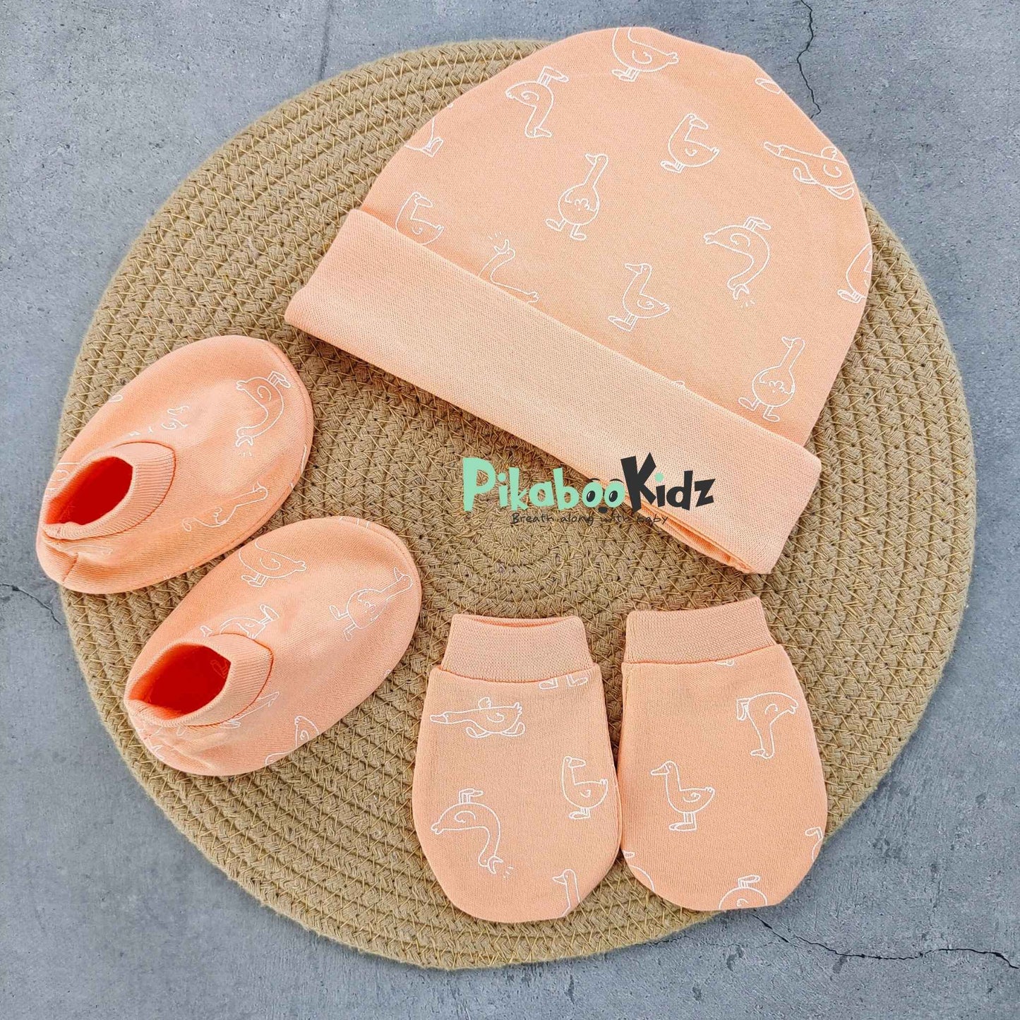 Organic cotton Cap mittens Booties – Orange