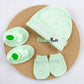 Organic cotton Cap mittens Booties – Green stars
