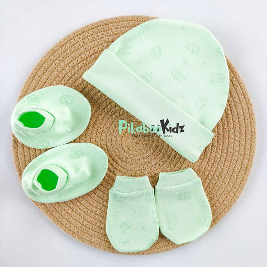 Organic cotton Cap mittens Booties – Green