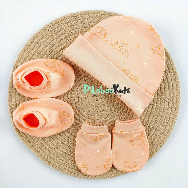 Organic cotton Cap mittens Booties – Orange dolphin