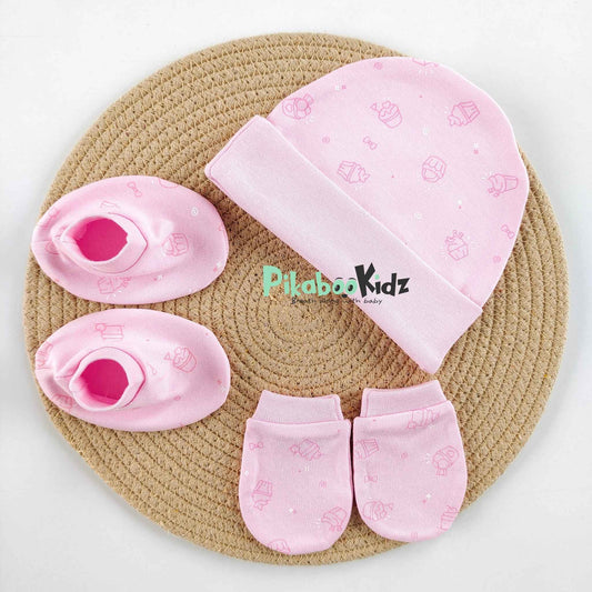 Organic cotton Cap mittens Booties – Pink