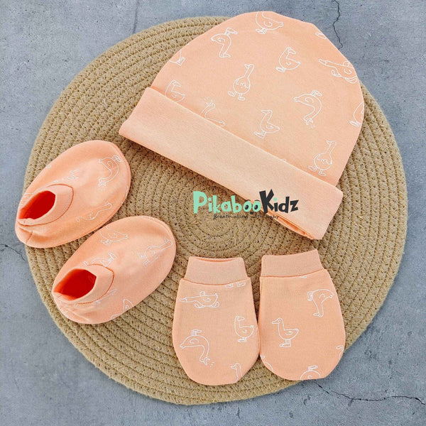 Organic cotton Cap mittens Booties – Orange