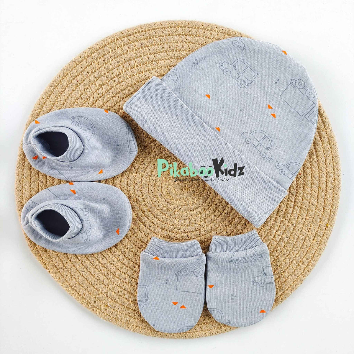 Organic cotton Cap mittens Booties – Grey vehicles