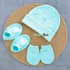 Organic cotton Cap mittens Booties – Aqua Blue Dino