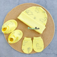 Organic cotton Cap mittens Booties – Yellow Dino