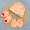 Organic cotton Cap mittens Booties – Orange Dino