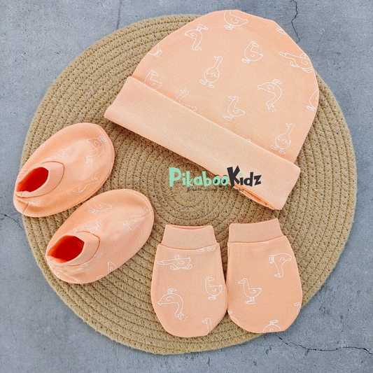 Organic cotton Cap mittens Booties – Orange