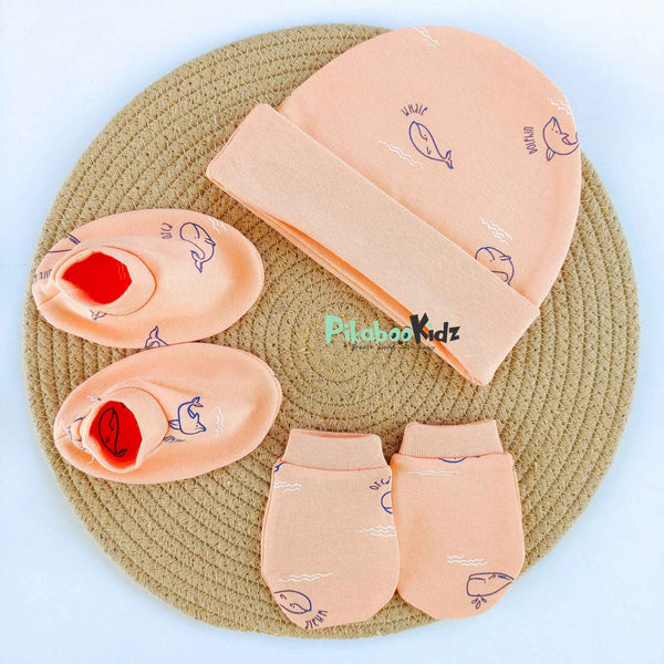 Organic cotton Cap mittens Booties – Orange