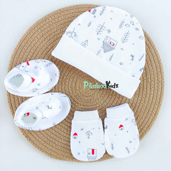 Organic cotton Cap mittens Booties – Farm house Red