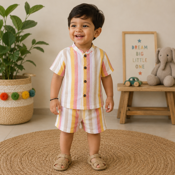 Muslin mandarin Collar Coords