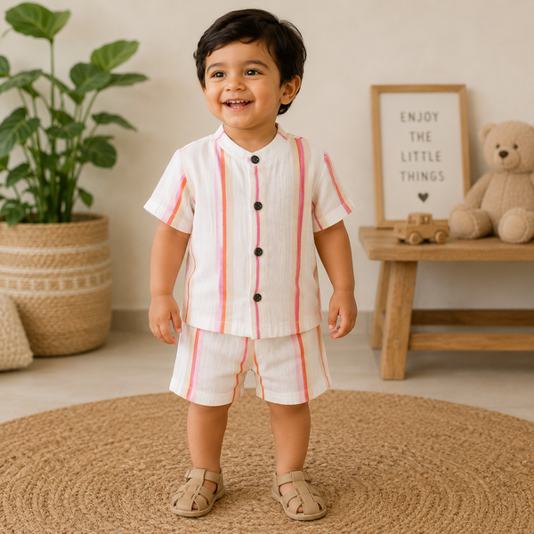 Muslin mandarin Collar Coords