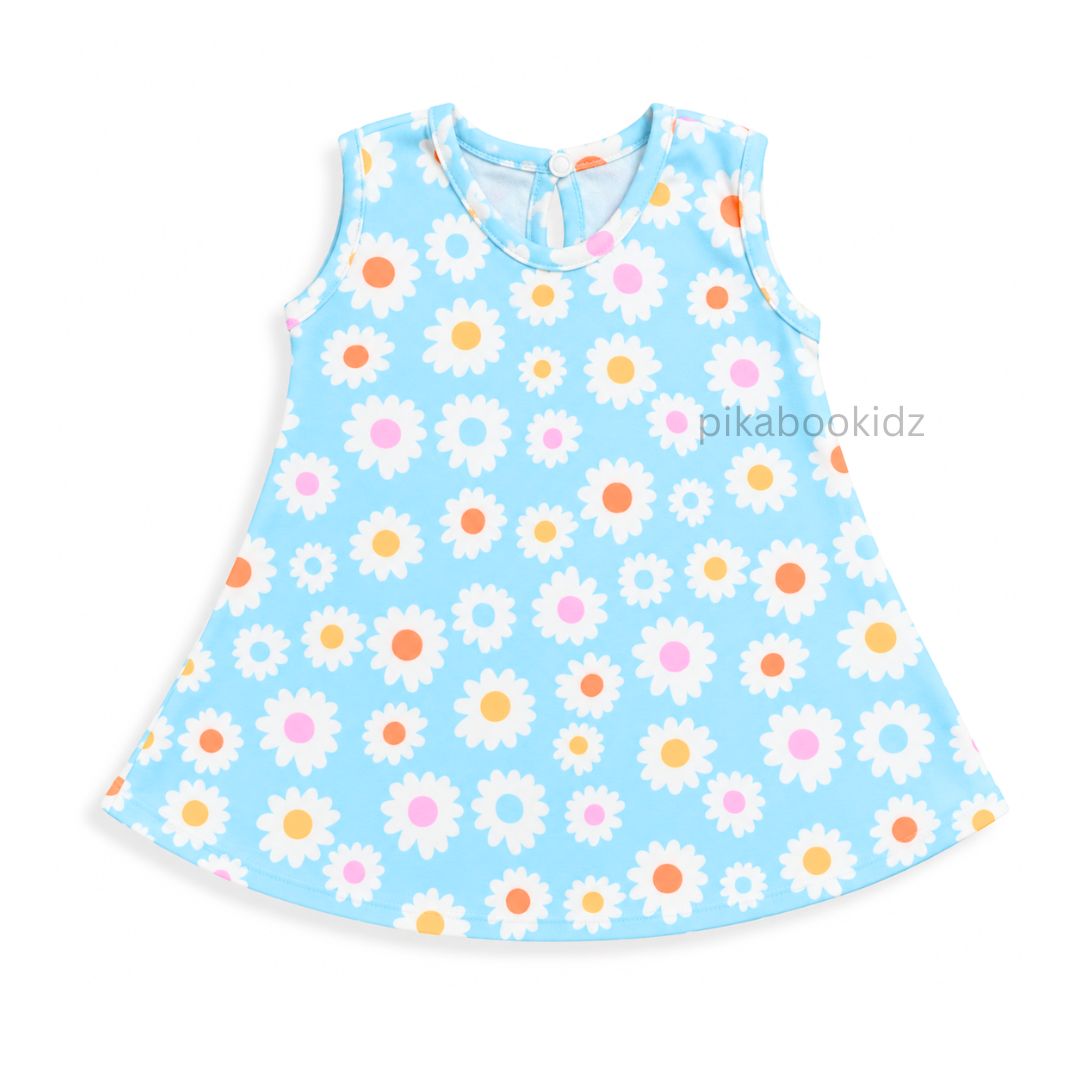 Cotton A-line frock 0-3M - Blue flowers