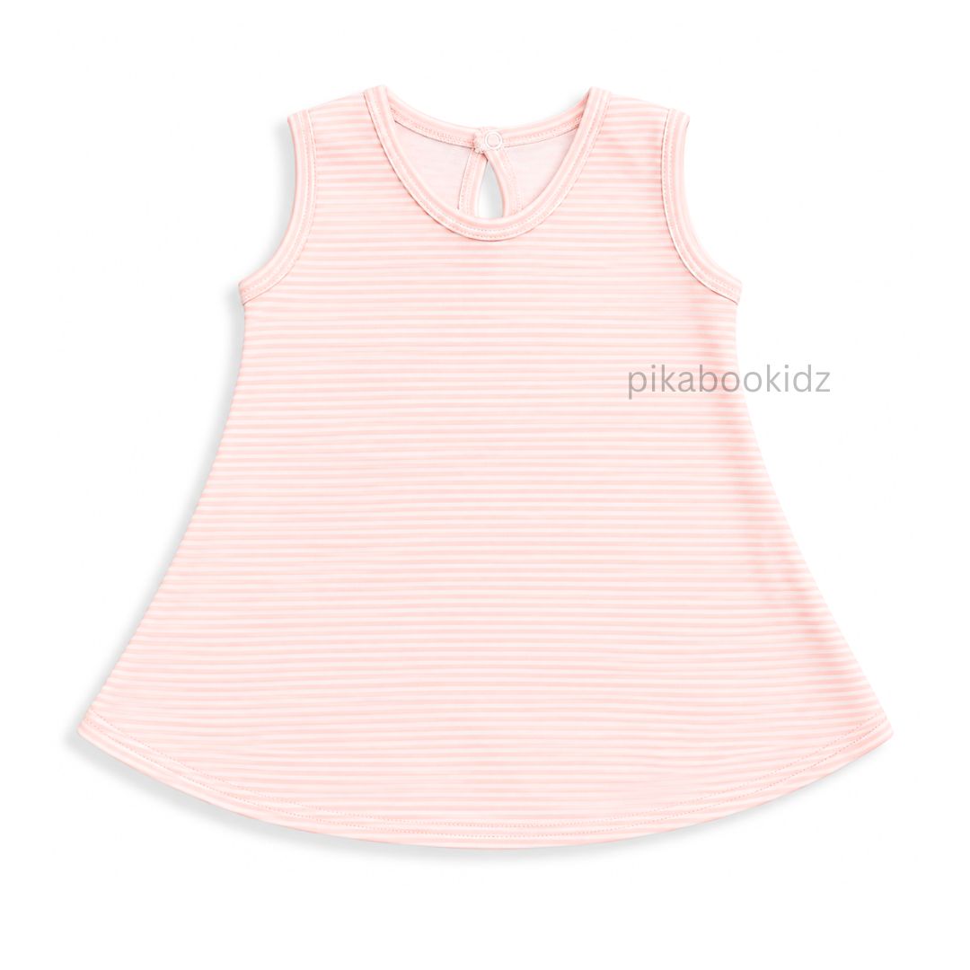 Cotton A-line frock 6-12M - Pink stripes