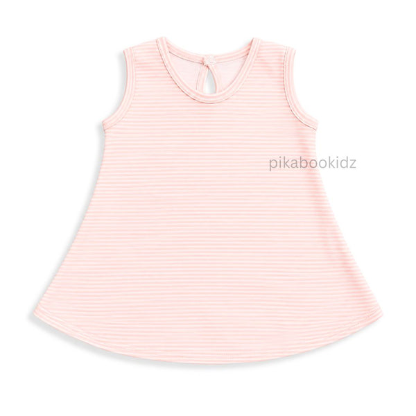 Cotton A-line frock 6-12M - Pink stripes