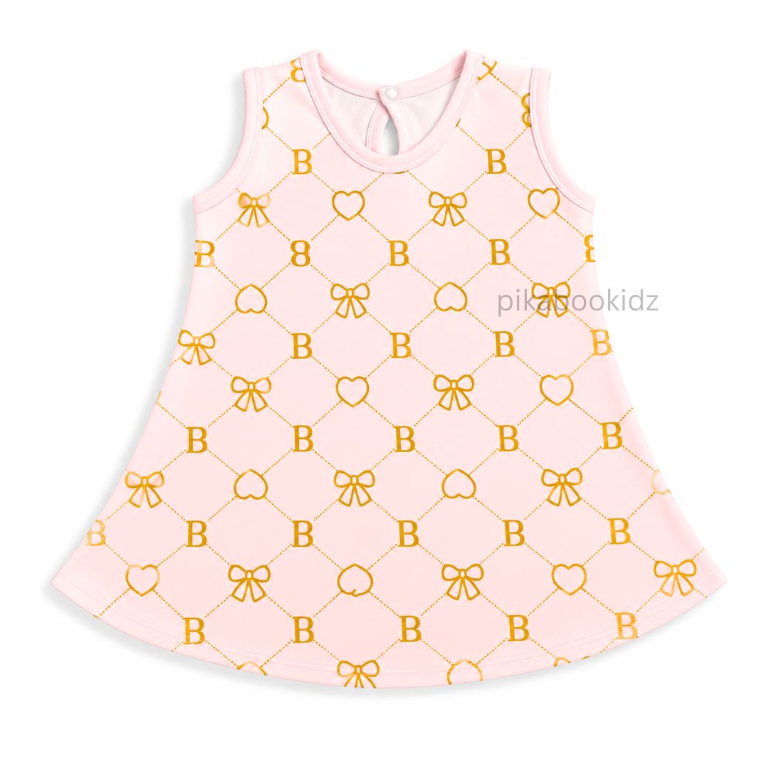 Cotton A-line frock 3-6M -pink heart