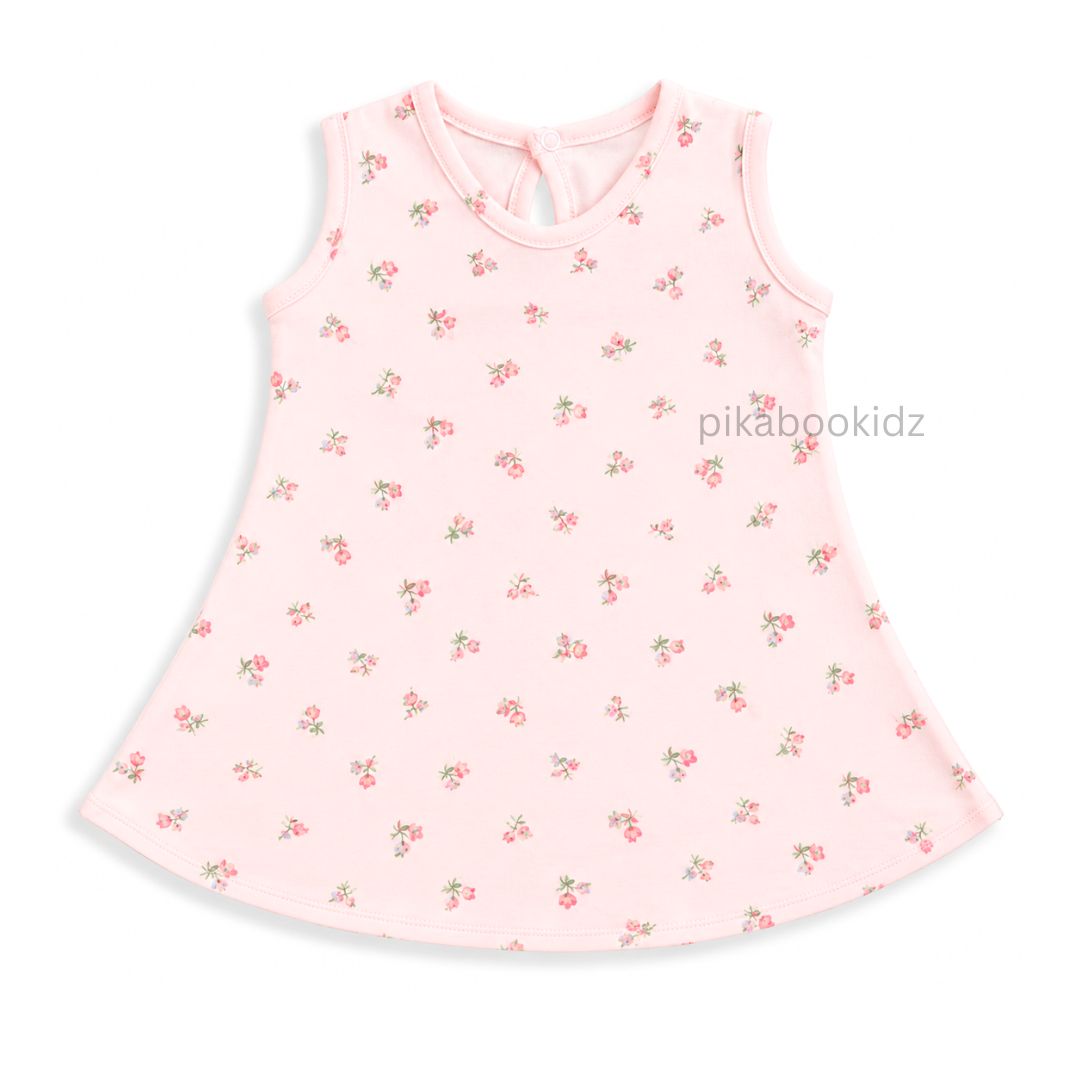 Cotton A-line frock 3-6M - Peach flowers
