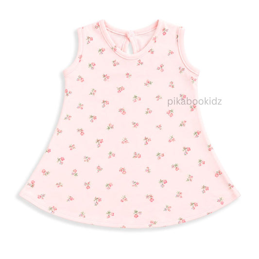 Cotton A-line frock 3-6M - Peach flowers