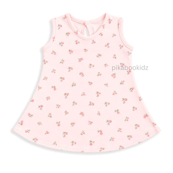 Cotton A-line frock 3-6M - Peach flowers