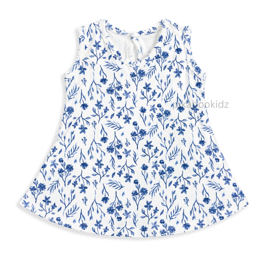 Cotton A-line frock 3-6M - blue  florals