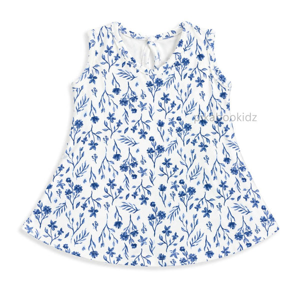 Cotton A-line frock 3-6M - blue  florals