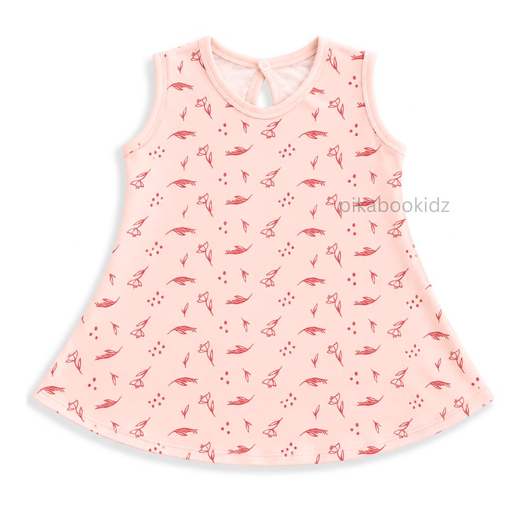 Cotton A-line frock 3-6M - peach leaf