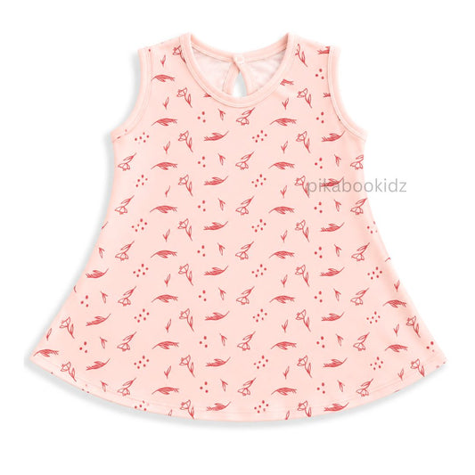 Cotton A-line frock 3-6M - peach leaf