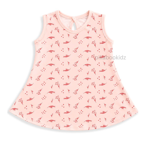 Cotton A-line frock 3-6M - peach leaf