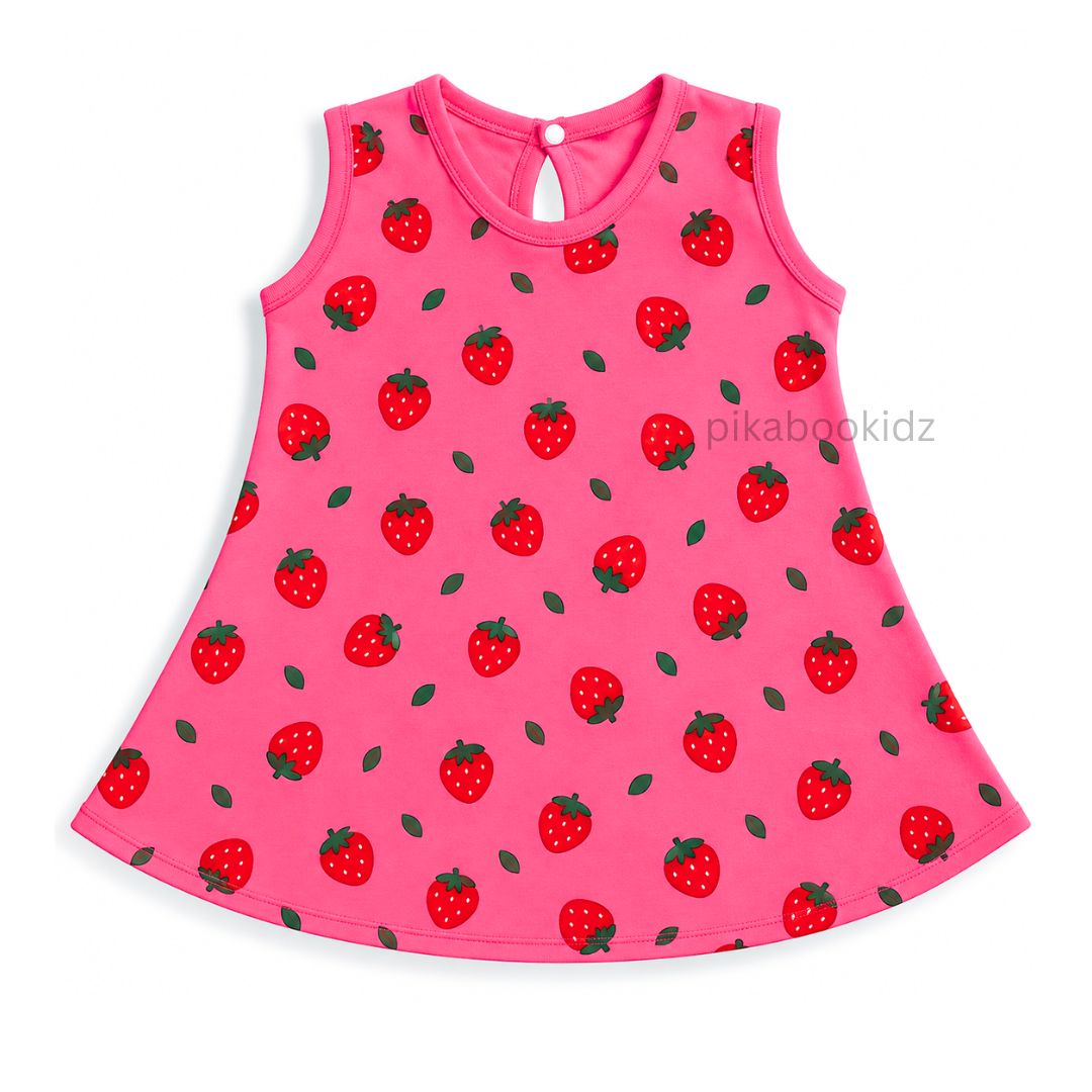 Cotton A-line frock 3-6M - Strawberry