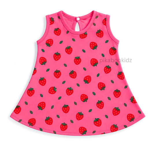 Cotton A-line frock 3-6M - Strawberry