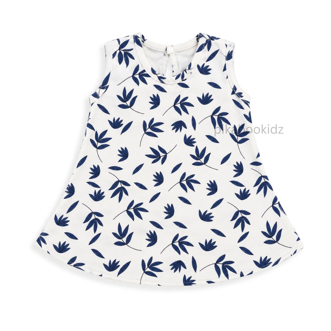 Cotton A-line frock 0-3M - Blue leaf