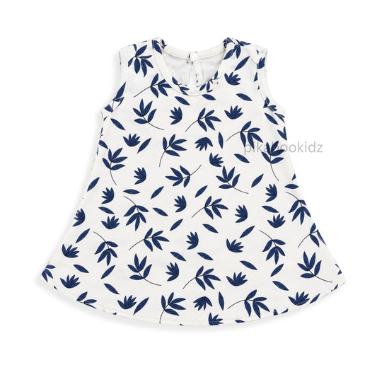 Cotton A-line frock 0-3M - Blue leaf