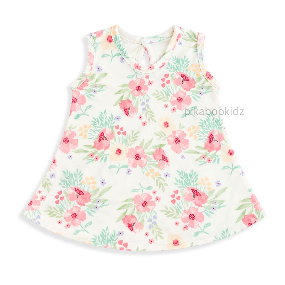 Cotton A-line frock 3-6M - flowers