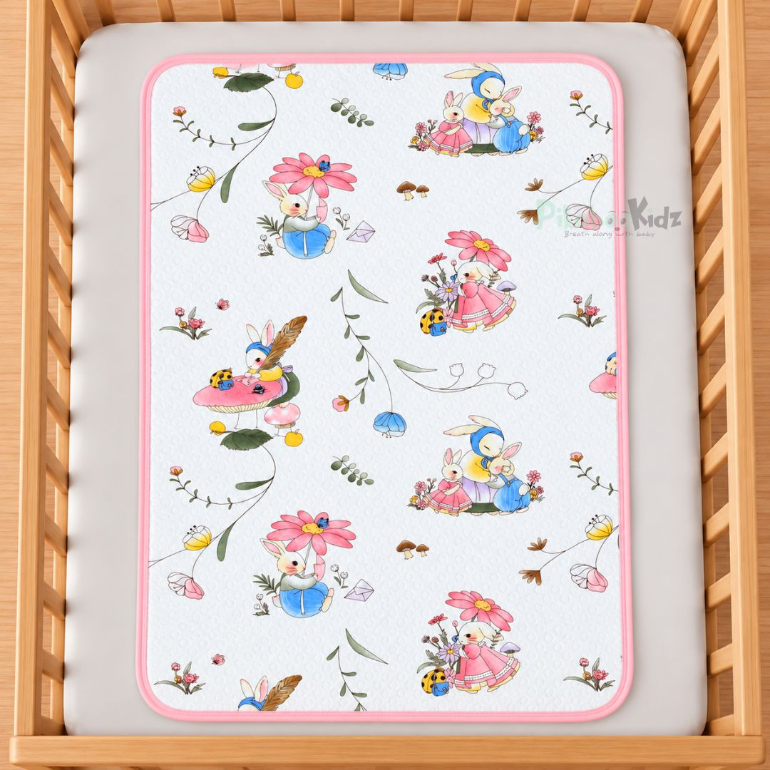 Muslin Cotton Waterproof Baby Dry Sheet - Bunny family