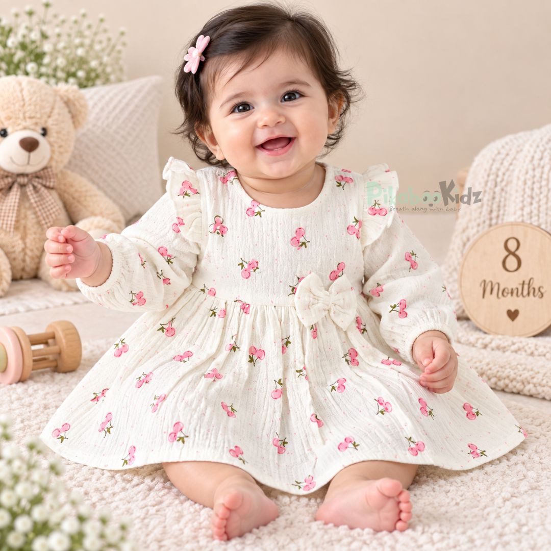 crinkle muslin fullsleeve frock - Cherry