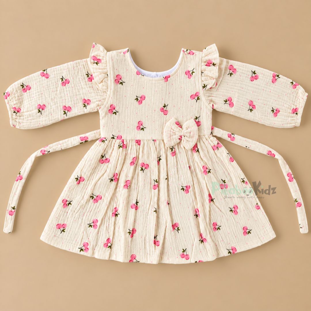 crinkle muslin fullsleeve frock - Cherry