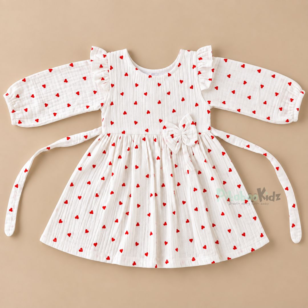 crinkle muslin fullsleeve frock - hearts