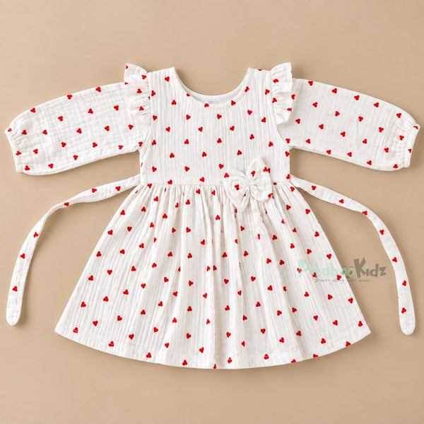 crinkle muslin fullsleeve frock - hearts - alt view
