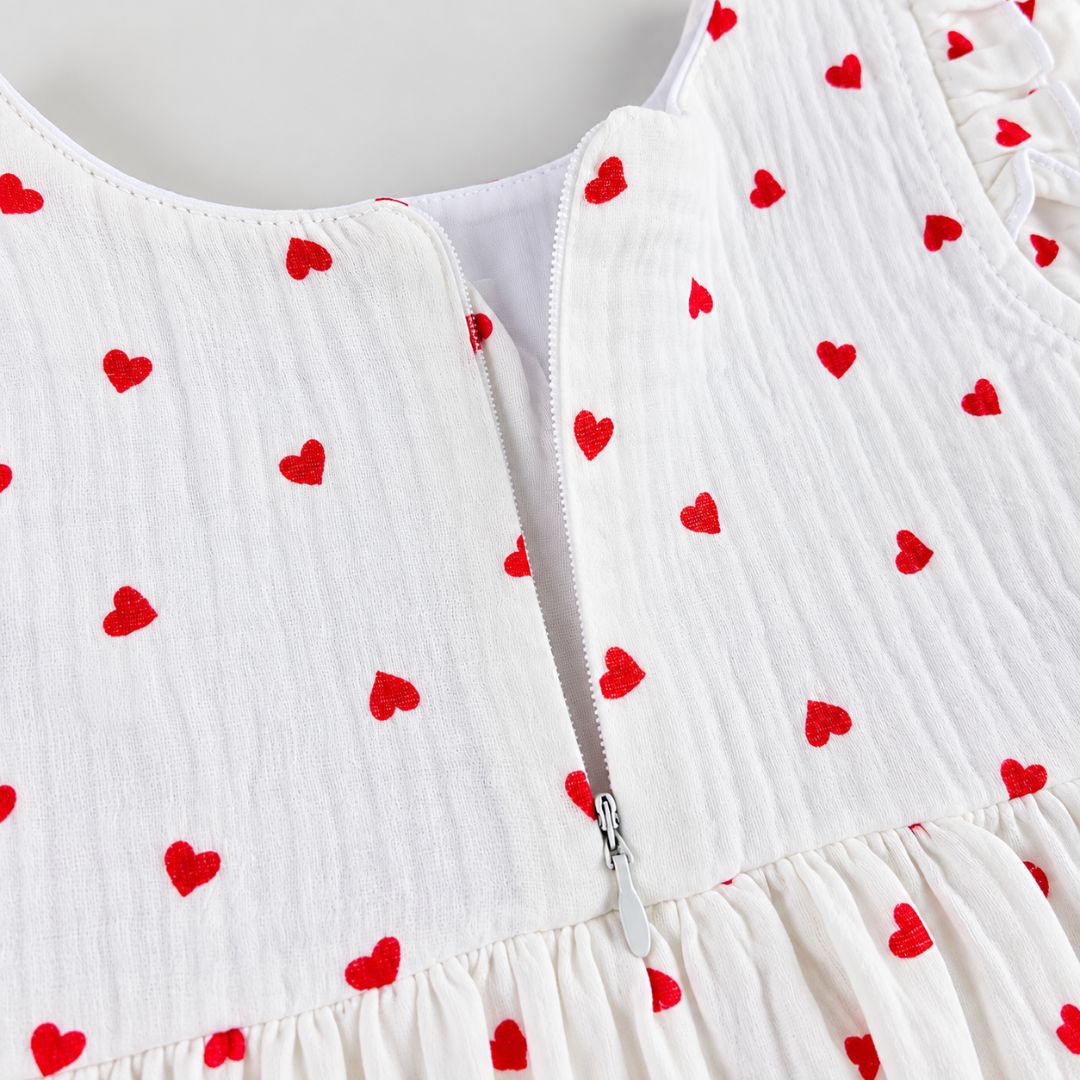 crinkle muslin fullsleeve frock - hearts
