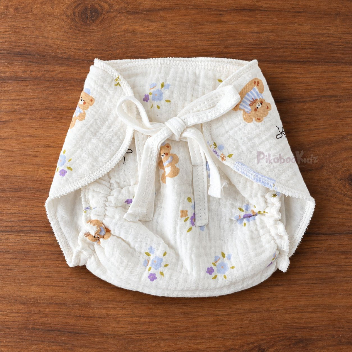 Crinkle Muslin Baby Nappy – Soft Printed Cloth Nappy Purple teddies| Pikaboo Kidz