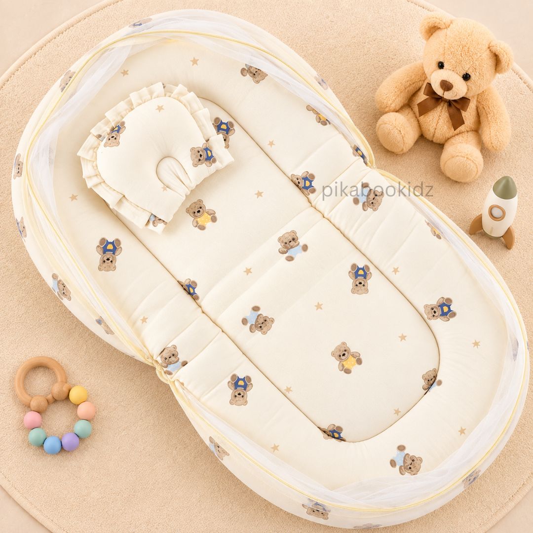 Crinkle Muslin Baby Net BED – Teddy