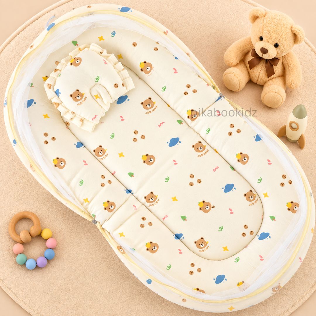 Crinkle Muslin Baby Net BED – Teddy head